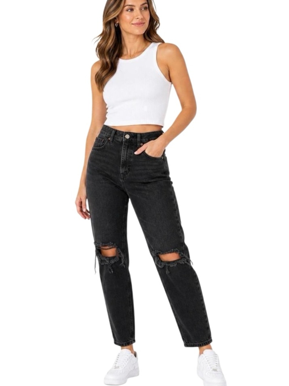 American Eagle Mom Jeans Black Charcoal Size 4